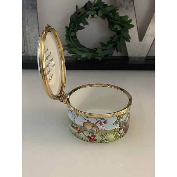 Marshall Enamels Four Seasons Pill Trinket Box Numbered Girl w Basket Happiness - Picture 5 of 16